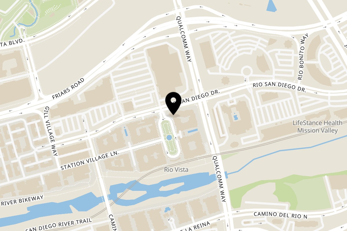 Map showing the location of Lucca's Pizzeria & Market on 2195 Station Village Way A in San Diego